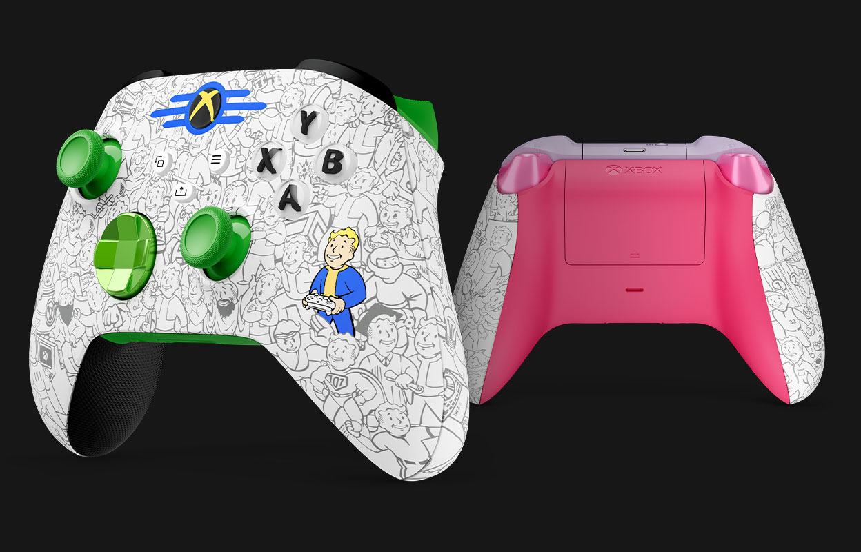 Een voor- en achteraanzicht van de Xbox draadloze controller - Fallout.