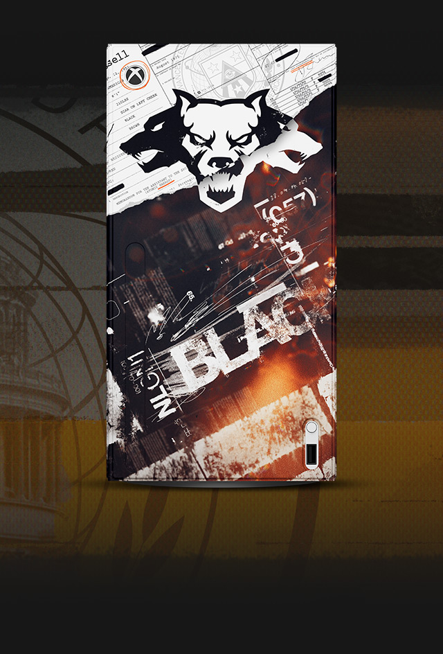 An Xbox Series X Wrap customized with a Call of Duty®: Black Ops 6 design.