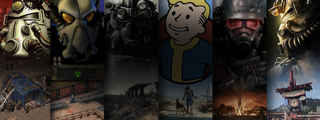 Een line-up van games die beschikbaar zijn om te spelen bij Xbox Game Pass. Fallout, Fallout 2, Fallout 3, Fallout 4, Fallout: New Vegas en Fallout 76.